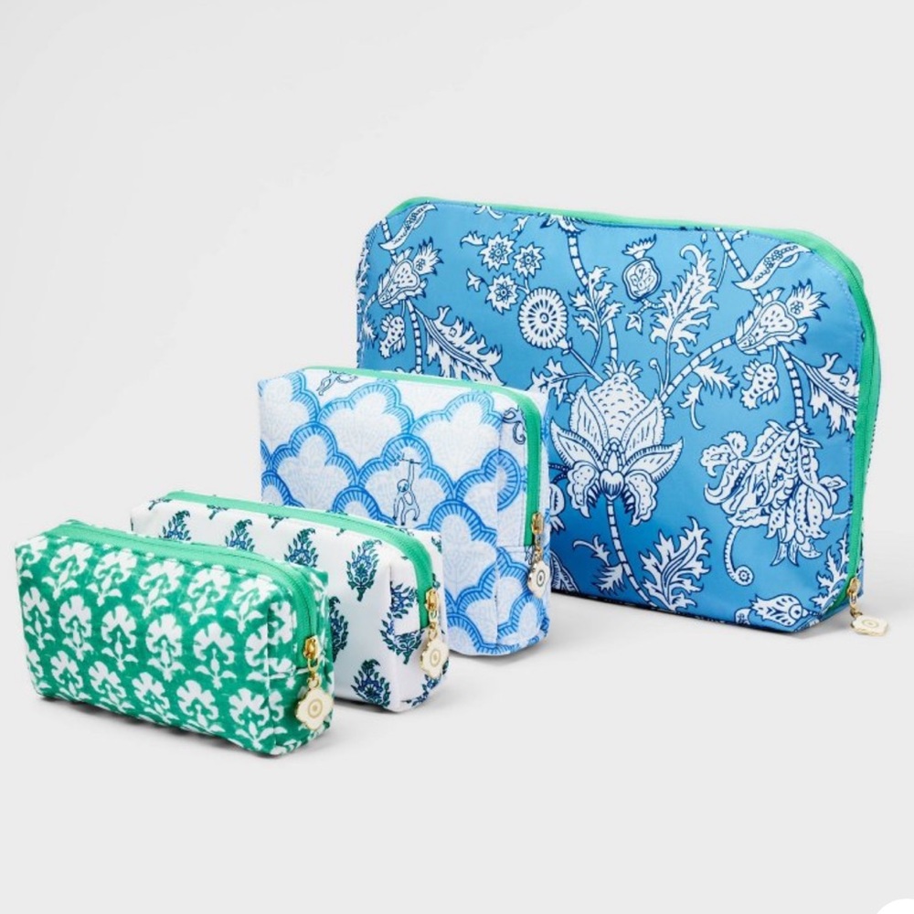 4 piece floral vines multi-purple pouch set - roller rabbit x target collab